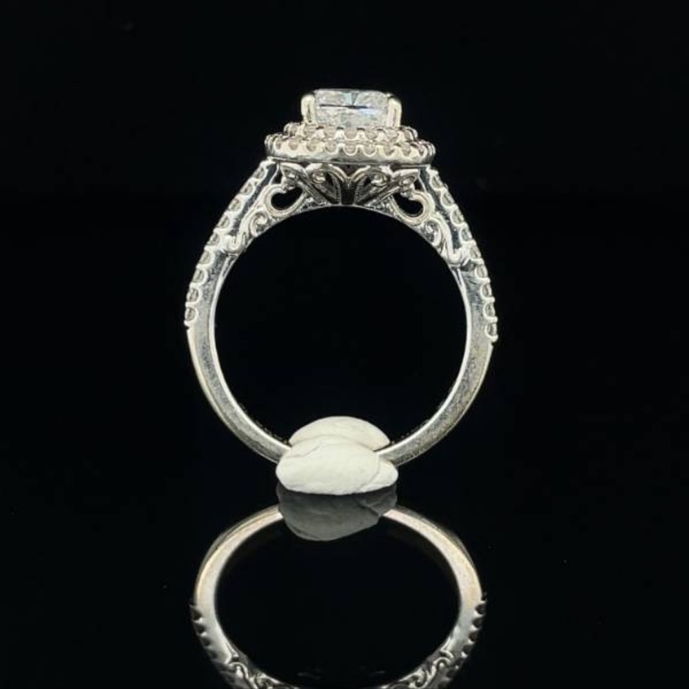 Elegant White Gold Engagement Ring 1.5 cushion stone double halo